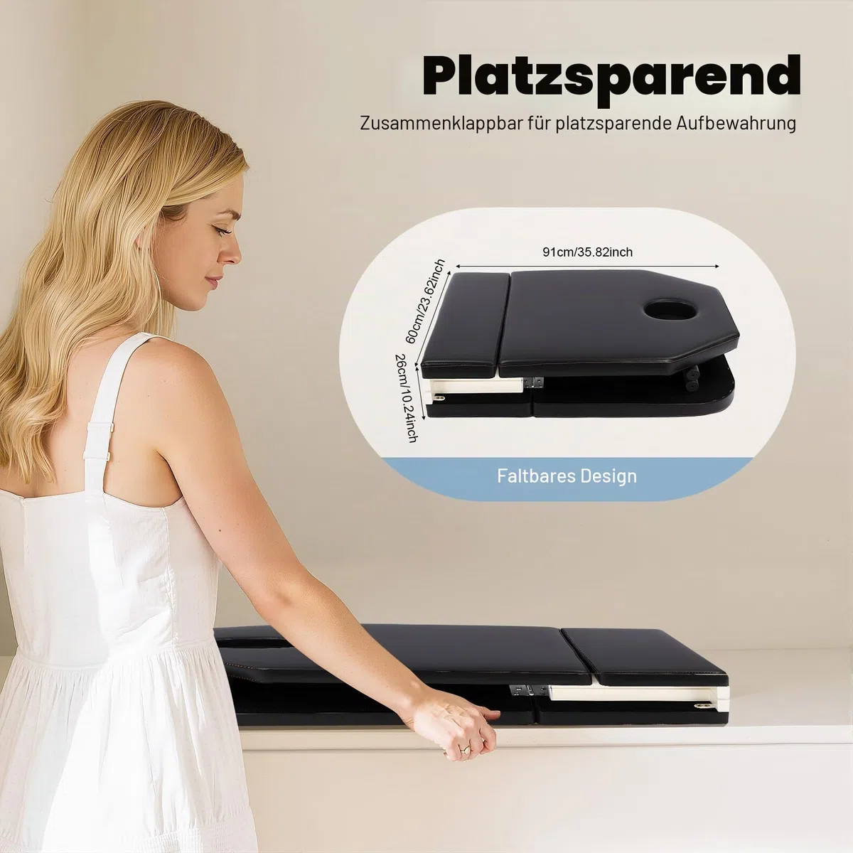 3-Zonen Klappbare Massageliege, Verstellbar Tragbare Kosmetikstuhl mit PU Polster, Beauty Liege Massagetisch, Mobile Kosmetikliege Therapieliege für Spa Salon Heimgebrauch, bis 200KG