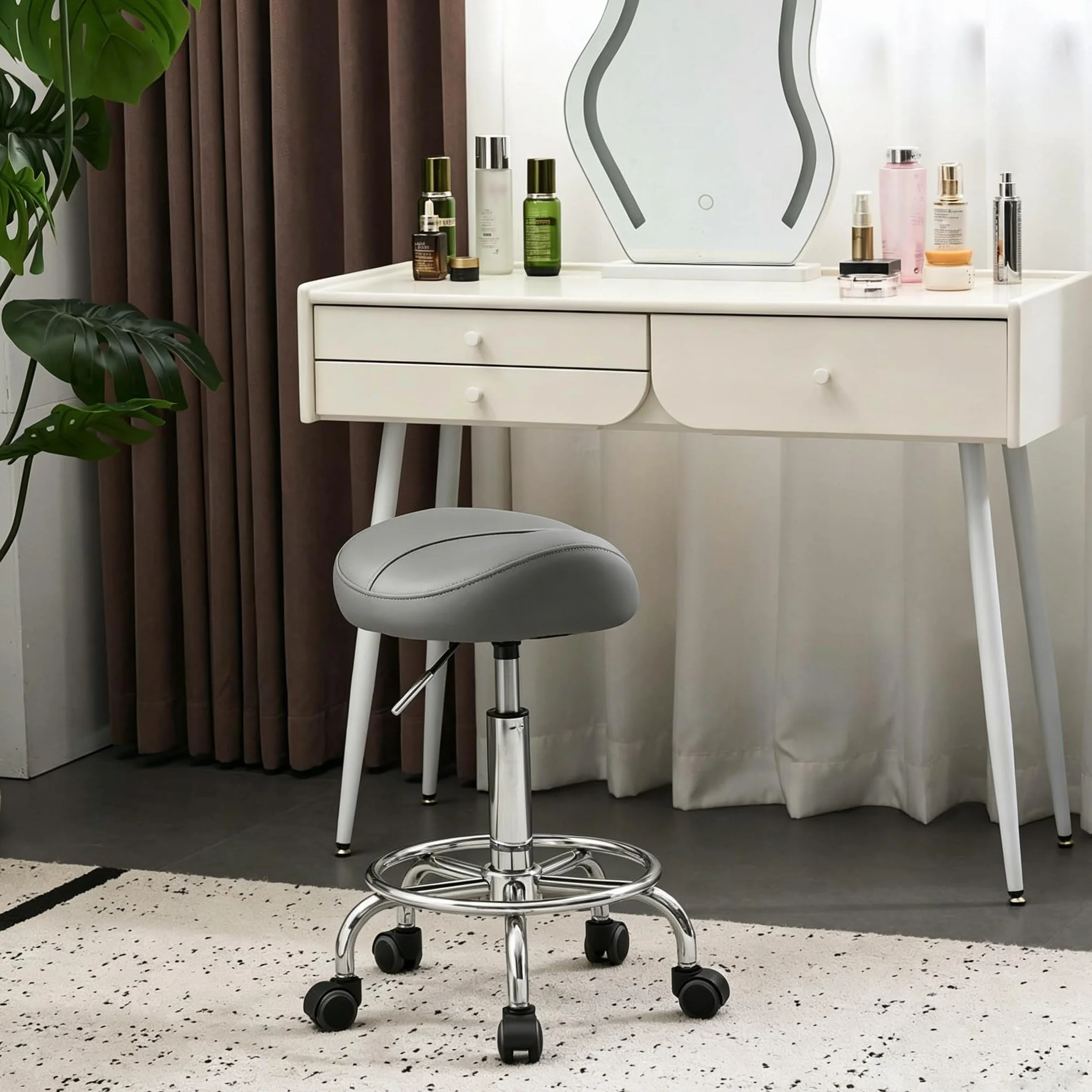 Balama Sattelhocker höhenverstellbar 50-70 cm mit Rollen, bis 150kg, ergonomischer Rollhocker, 360° drehbar, Robustes Kunstleder mit dickem Sitzpolster, zertifizierte Gasdruckfeder, Grau