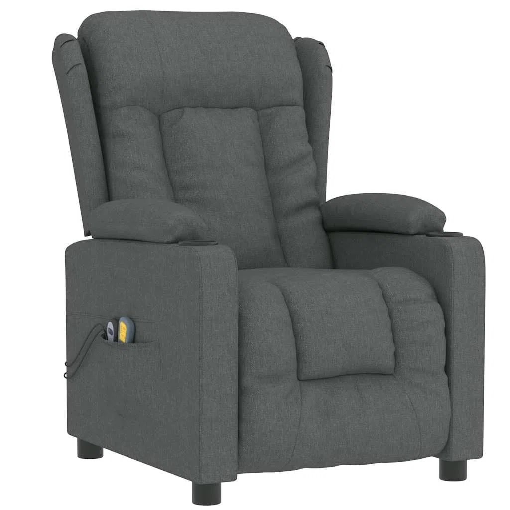 vidaXL Massagesessel, Sessel Verstellbar Elektrisch, Relaxsessel mit Liegefunktion Vibrationsfunktion, Ohrensessel Fernsehsessel, Dunkelgrau Stoff