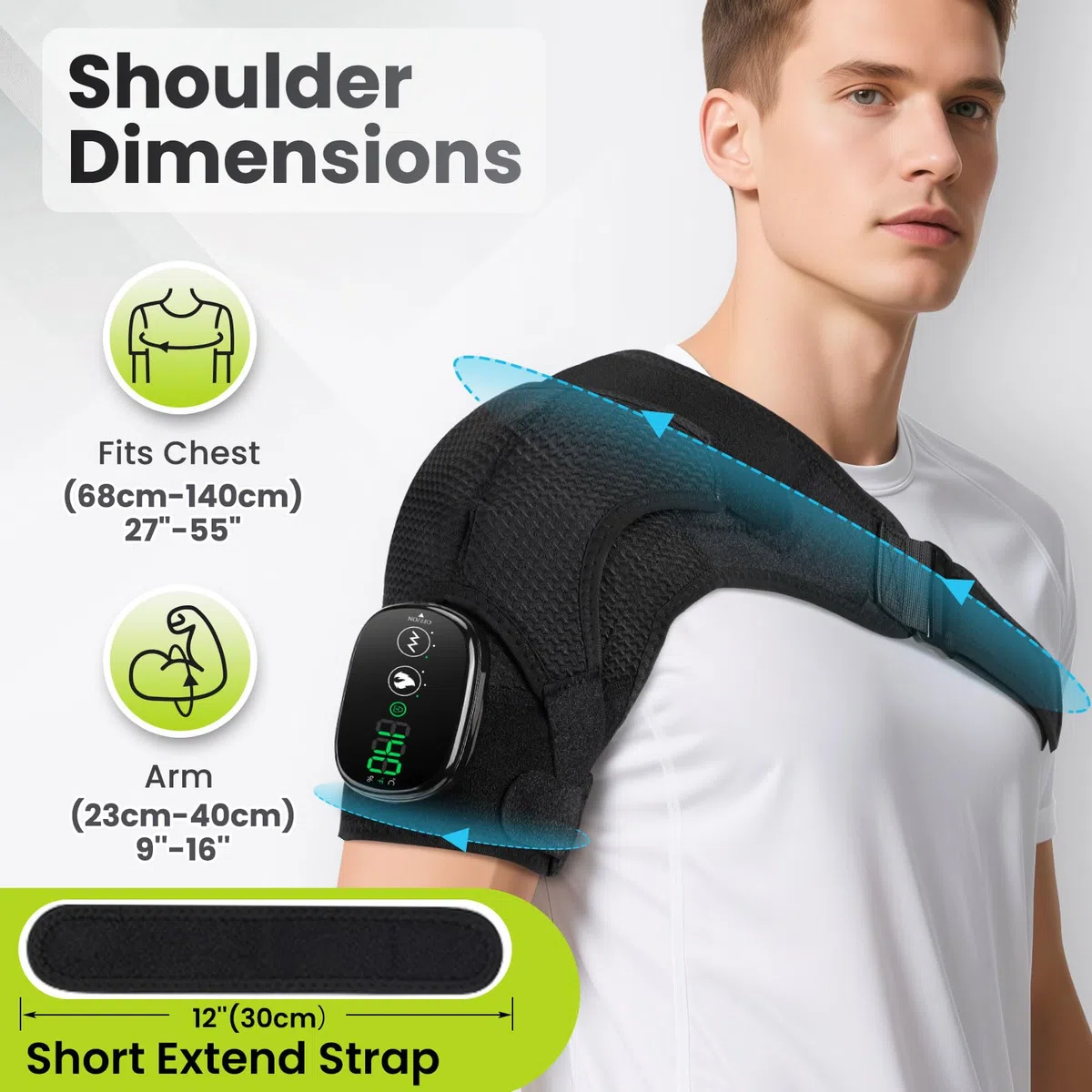 Kabellose Beheizte Schultermassageauflage, Schulterbandage Mit 3-Stufiger Wärme- Und Vibrationsfunktion, Touchscreen-Steuerung & 5000mah-Akku, Für Linke/Rechte Schulter Bei Männern Frauen (Schwarz)