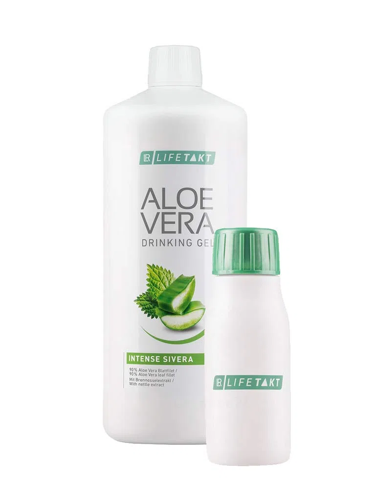 LR Aloe Vera Drinking Gel Sivera 1000 ml plus Aloe Vera Rationsflasche (unbefüllt) für unterwegs, 90 ml
