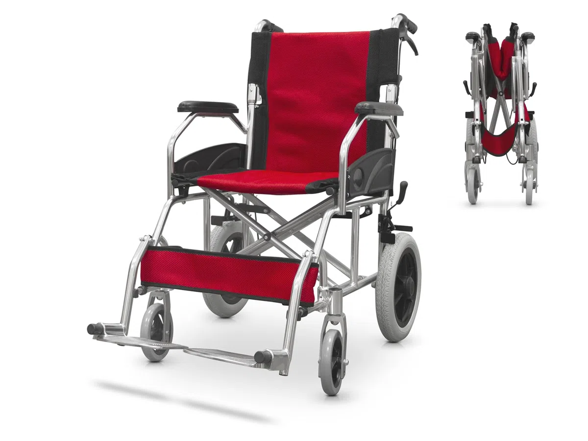 QUIRUMED Klappbarer Rollstuhl, Aluminiumrahmen, ultraleicht, Beifahrerbremsen, kompakt, orthopädisch