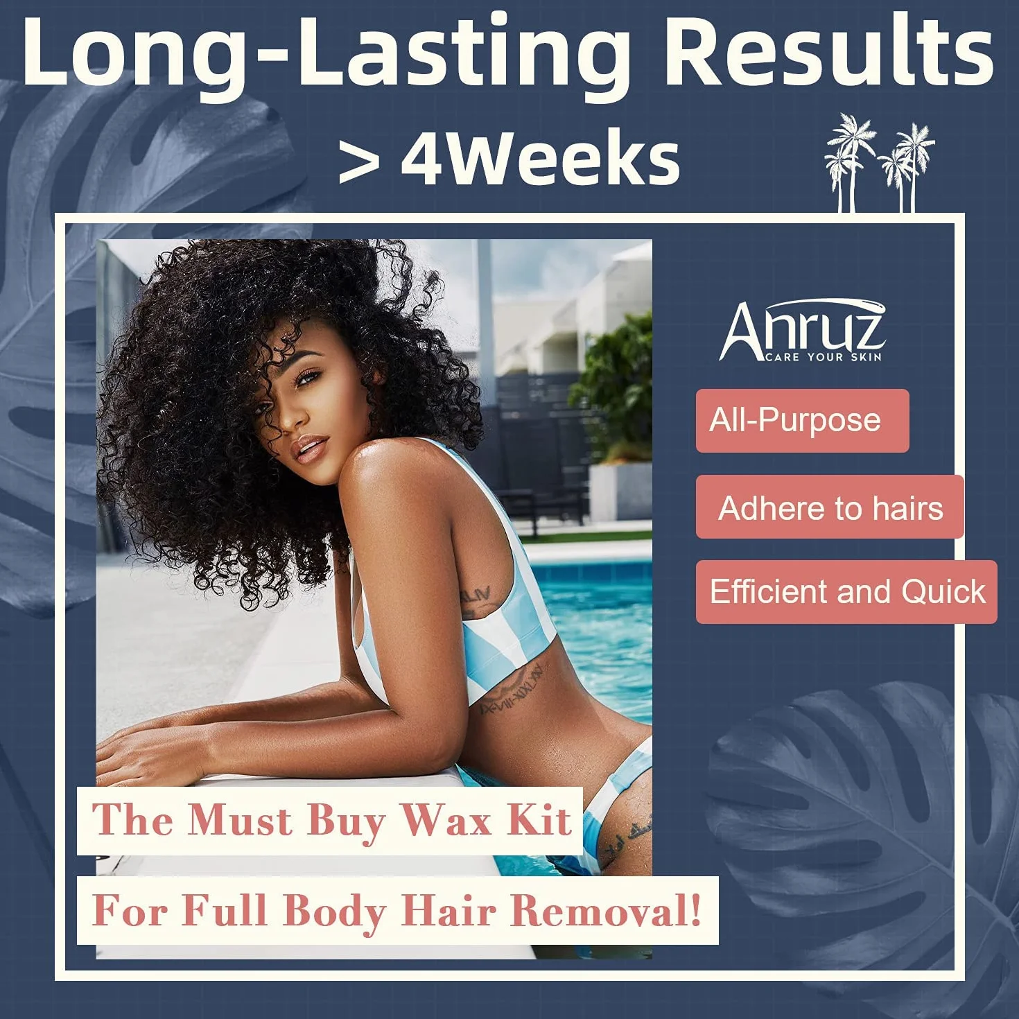 ANRUZ Waxing Set- Digital Wachswärmer Wachs Haarentfernung mit 500g Wachsperlen, ein Vor und Nachbehandlungslosion und 20 WaHausechsstäbchen- Wax Maschine für Ganzkörper zu Hause