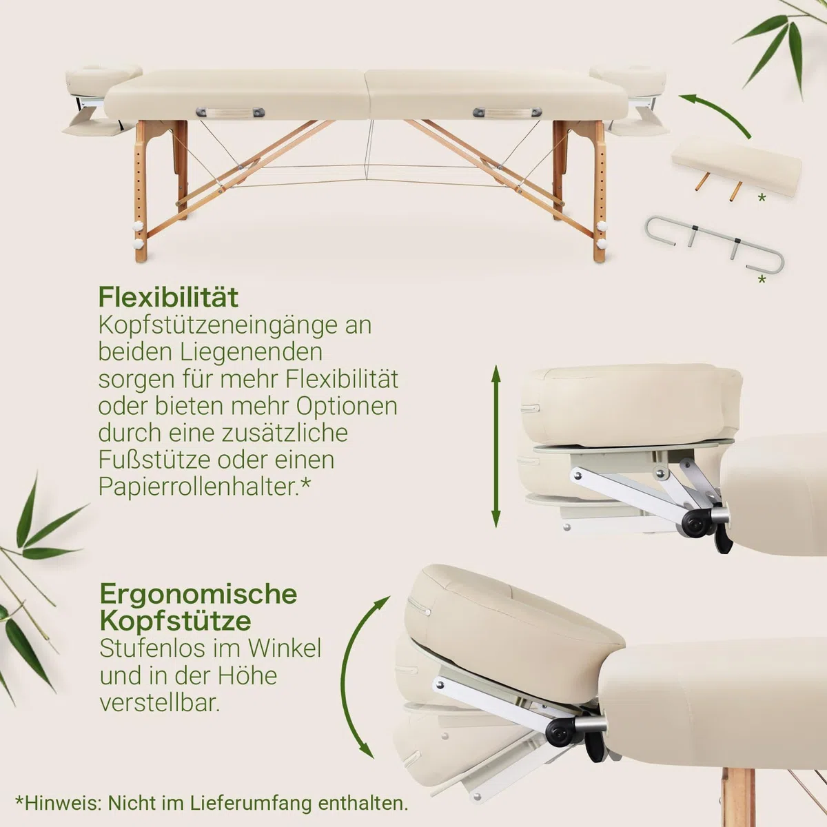 Zen – Mobile Round Corner Massageliege klappbar & höhenverstellbar – Vollholz Massagetisch mit abgerundeten Ecken für aktive Massagestile – Massagebank mit Kopfteil, Armlehnen & Tasche (Creme)