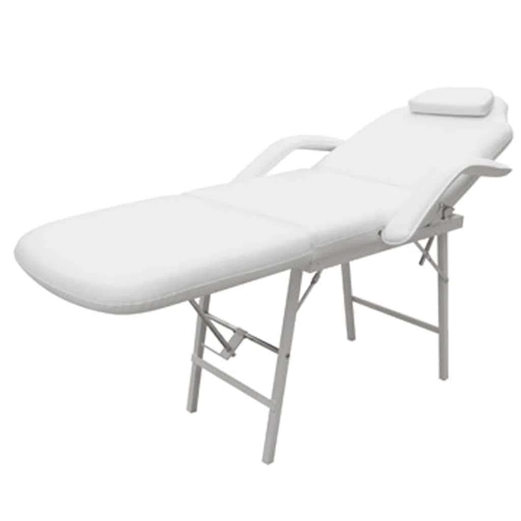 Verstellbare Kosmetikliege Weiß Kunstleder, klappbarer Behandlungsstuhl mit Tragetasche, Rückenlehne und Fußstütze verstellbar, für Kosmetik Massage Wellness Spa 186 cm