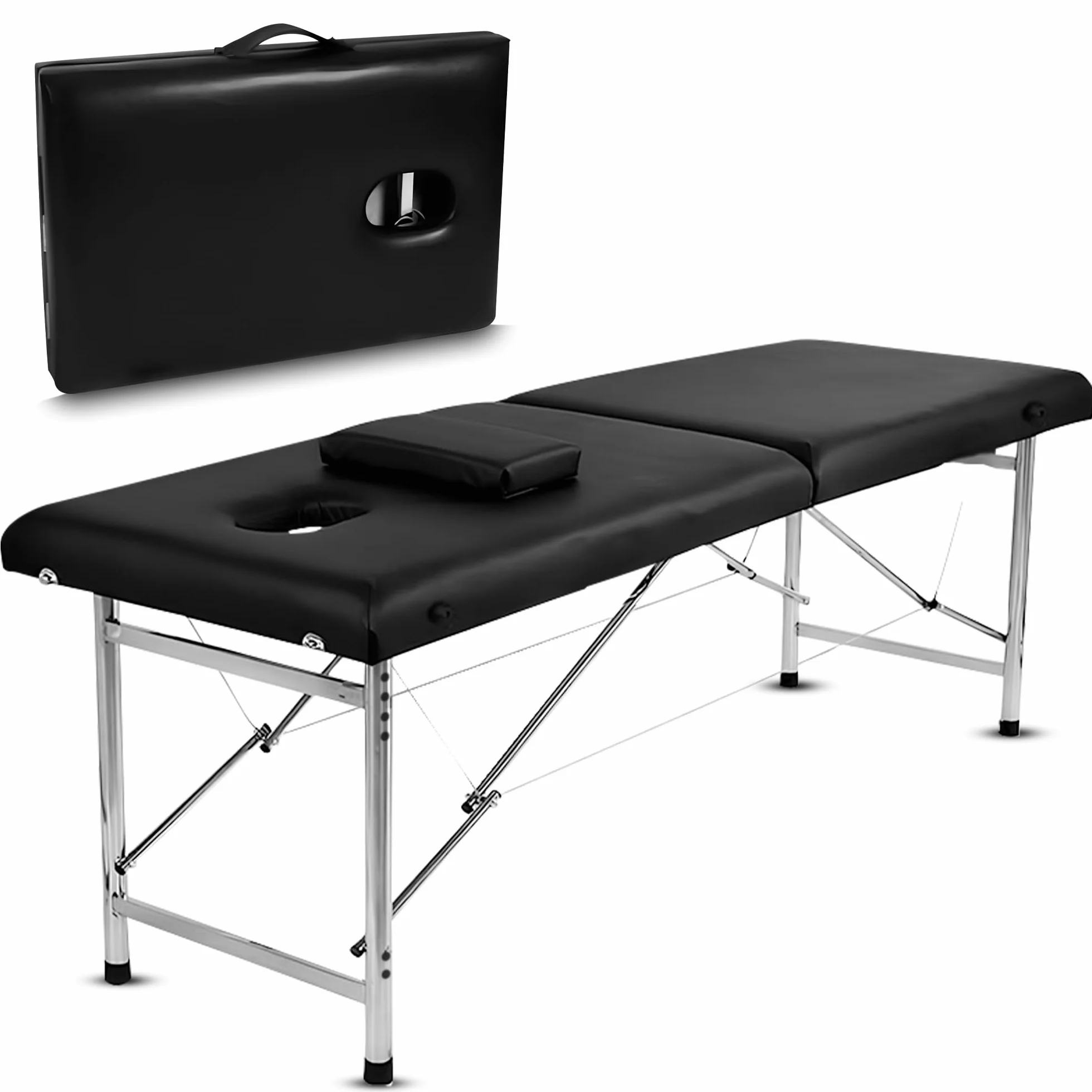Massageliege klappbar Maya – Profi Kosmetikliege & Massagebank, 2-Zonen Leichtbau Aluminium, Ergonomisch & Tragbar, Kunstleder-Bezug, Schwarz