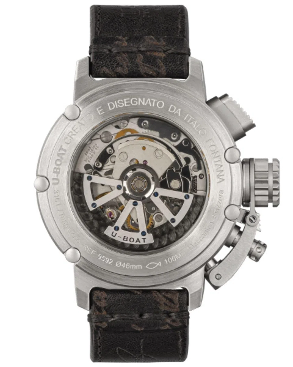 UBOAT Chimera 46 mm Chrono SS Herrenuhr Analog Automatik mit Armband aus Kalbsleder 9592