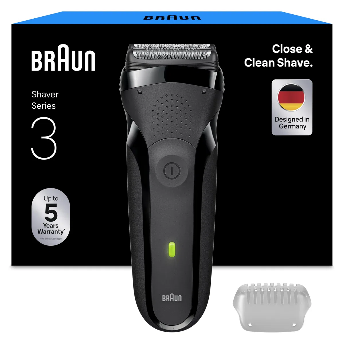 Braun Series 3 Elektrorasierer Herren – Rasierapparat mit 3 Flexiblen Klingen, 30 Minuten Akkulaufzeit, Trockenrasierer für Männer – 300s, Grau