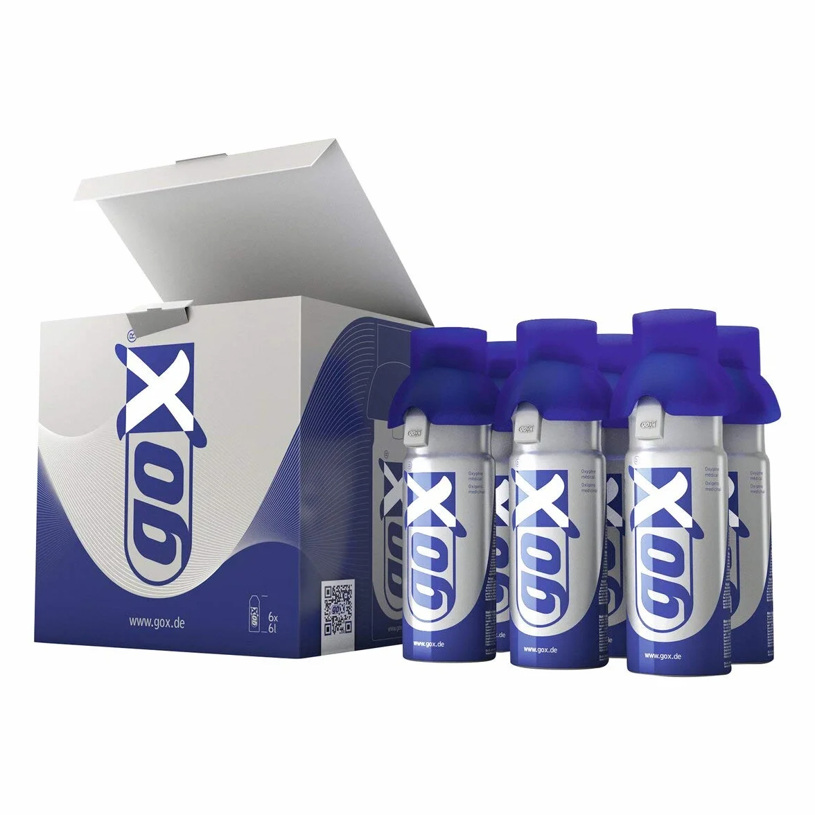 GOX Sauerstoffdose 36L – Pack mit 6 tragbaren 6L Sauerstoffinhalatoren mit enthaltenem Mundstück – Reiner Sauerstoff 99,5% für Gesundheit, Wohlbefinden, Sport - Produkt aus Deutschland (6er Pack)