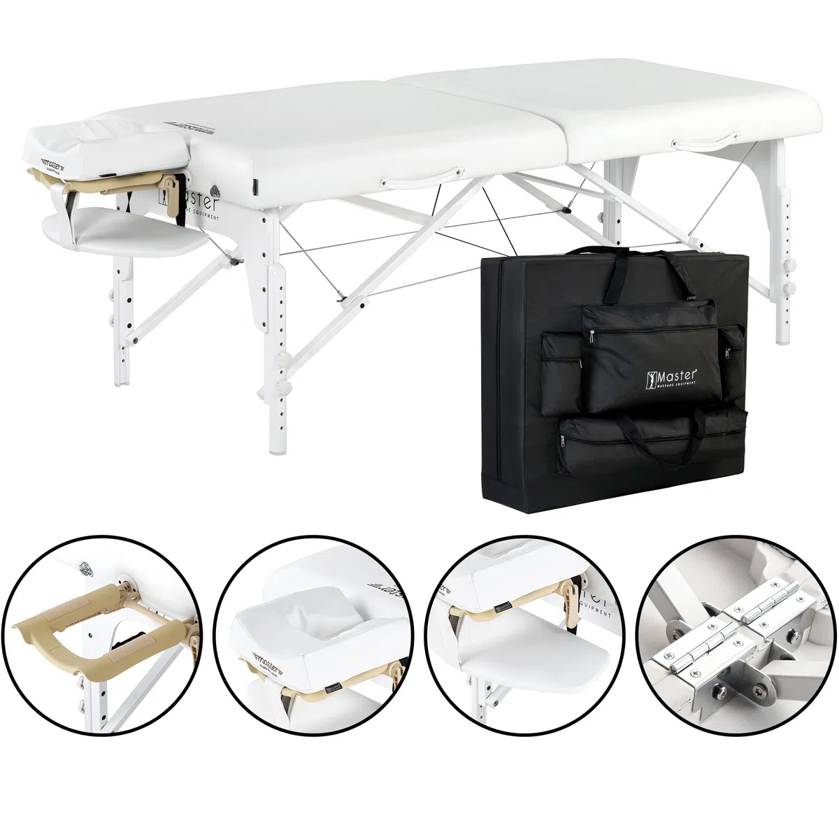 Master Massage 79cm Montclair Mobil Massageliege Klappbar Massagebett Massagebank Kosmetikliege Portable Beauty Bed Holzfüße Paket Schneeweiß