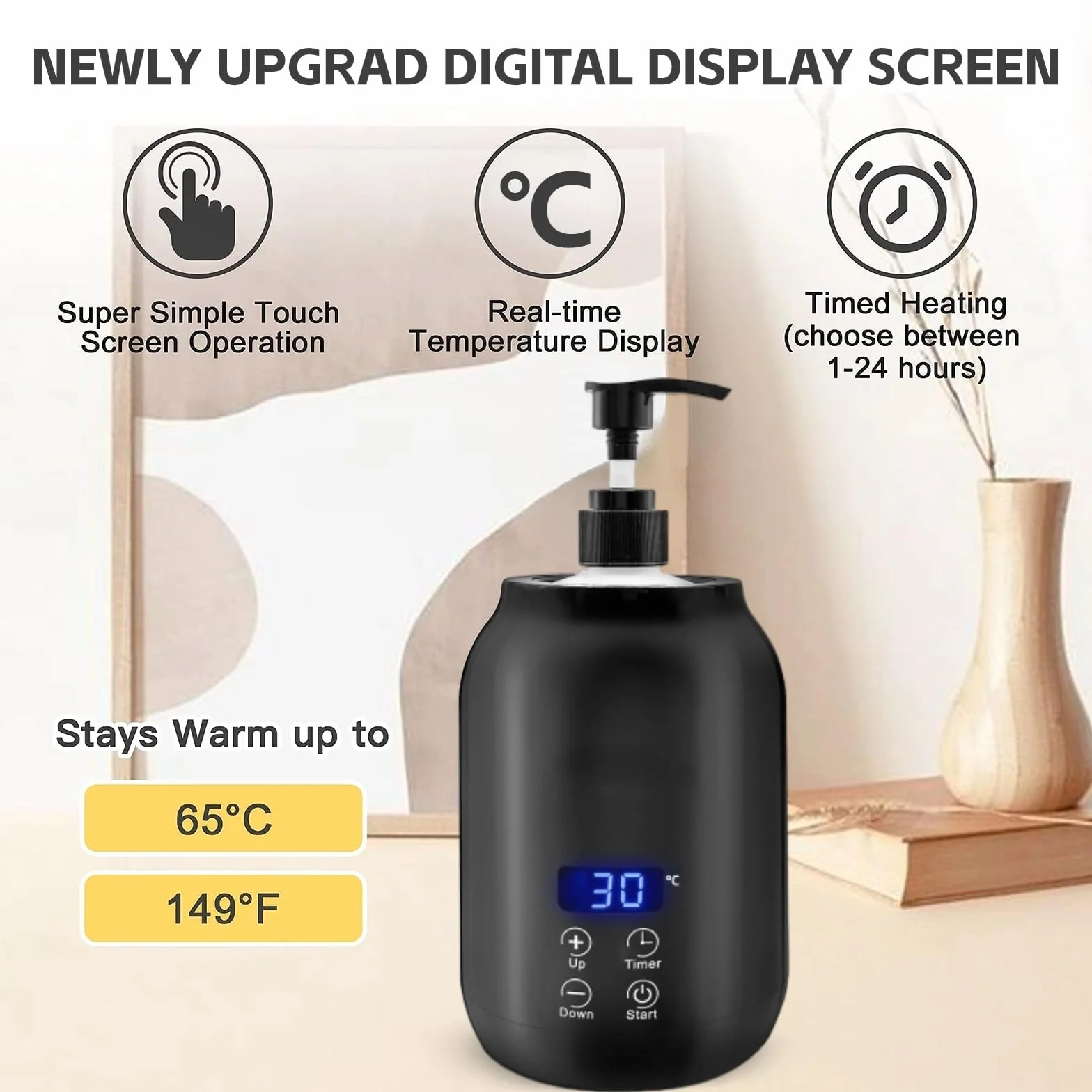 Massageölwärmer, Einzelflaschen-Ölwärmer mit LED-Anzeige, Temperaturverstellbarer Tragbarer Lotionsflaschenwärmerspender, Gleitgel-Creme-Heizflasche für den Spa-Salon (EU-Stecker