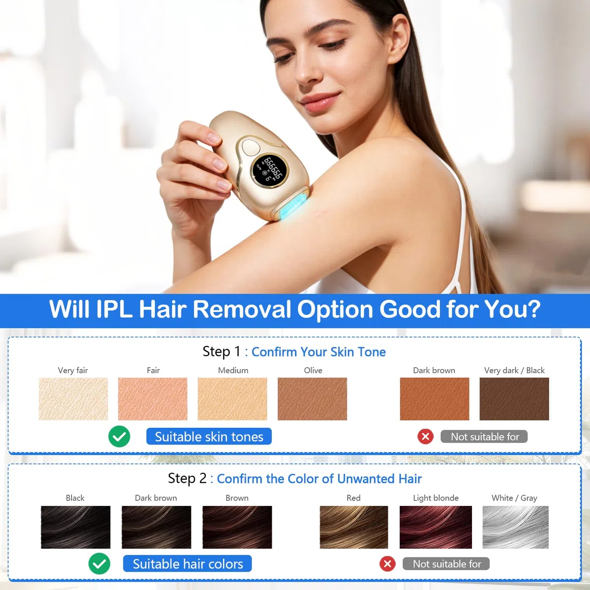 15J IPL Geräte Haarentfernung mit 5℃ Eiskühlsystem, 1 Mio. Lichtimpulse, 9 Energiestufen, Schmerzfreie Dauerhafte Haarentfernung für Frauen & Männer, Für Gesicht, Körper, Bikini & Beine