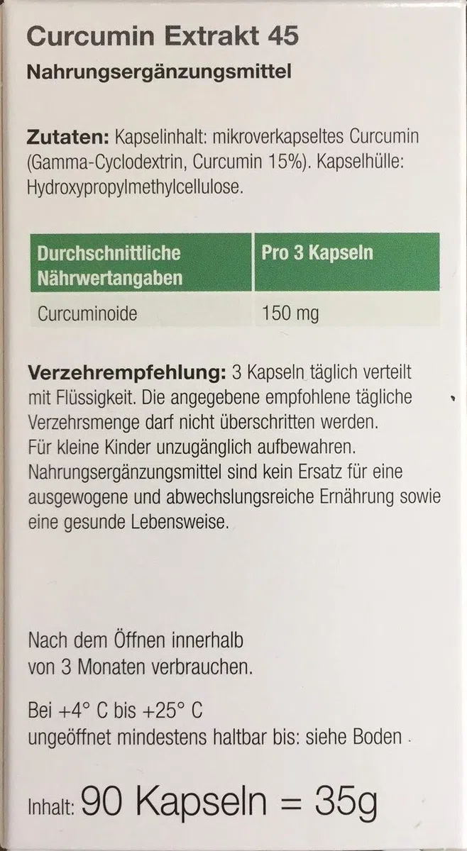 Dr. Wolz Curcumin Extrakt 45, 2 x 90 Kapseln
