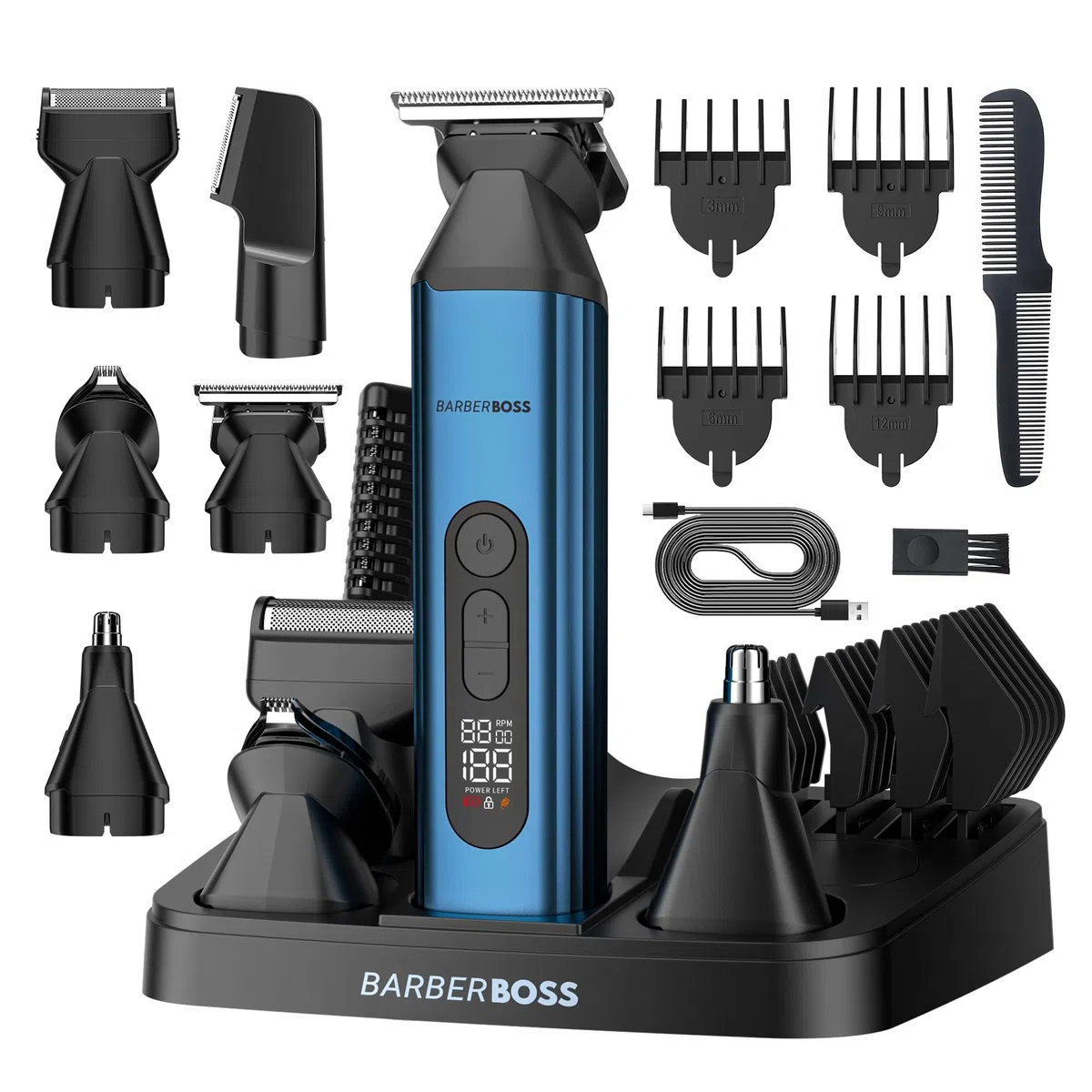 BarberBoss 5-in-1 Bartschneider für Männer, Haarschneider, QR-6020 | Haarschneider, Körperhaarschneider, Nasen- und Ohrhaarschneider, Kabellos wiederaufladbar, Herren-Pflegeset