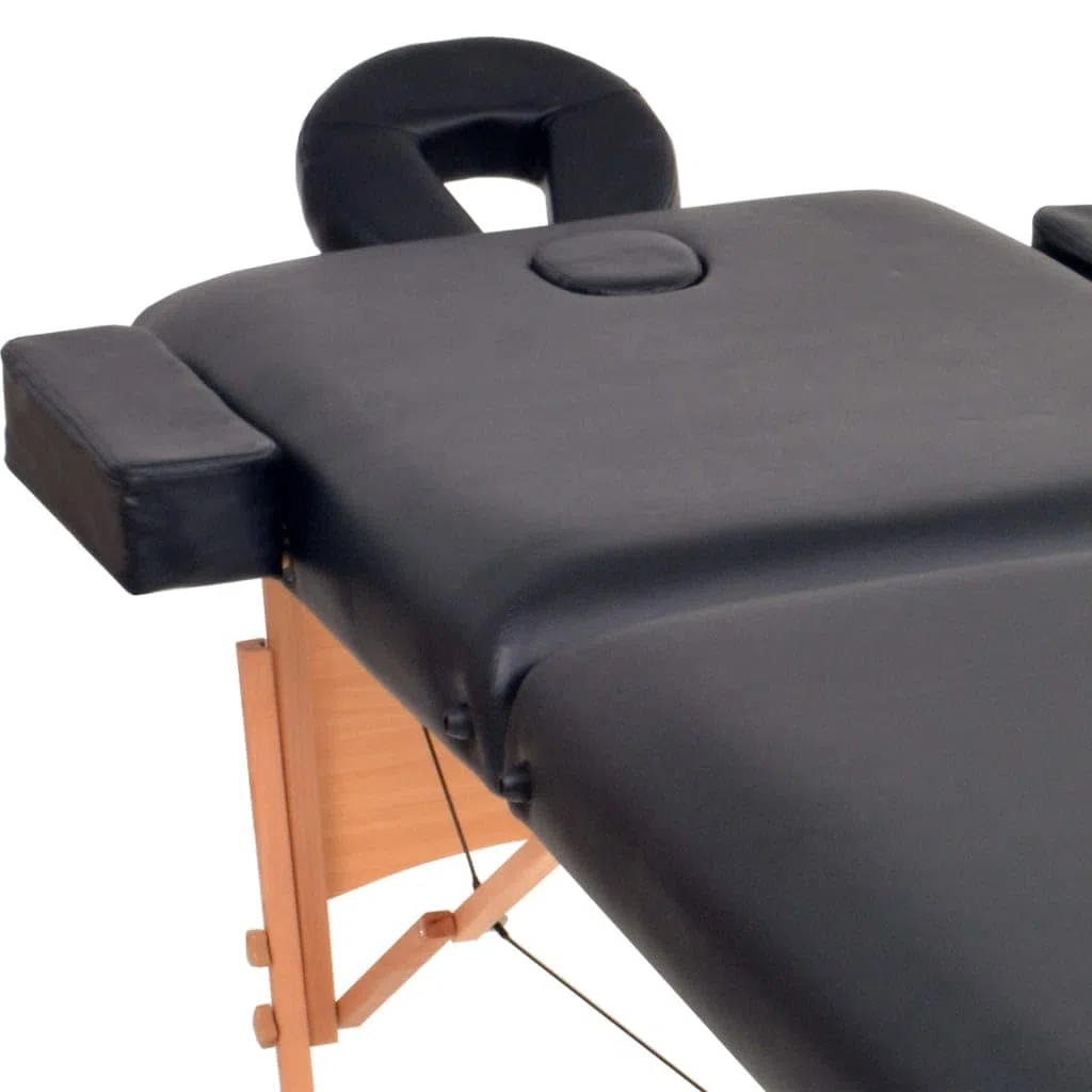 Massageliege 2-Zonen klappbar, 10 cm Polsterung, höhenverstellbare Mobile Massagebank mit Tragetasche, Kosmetikliege aus Massivholz, Schwarz