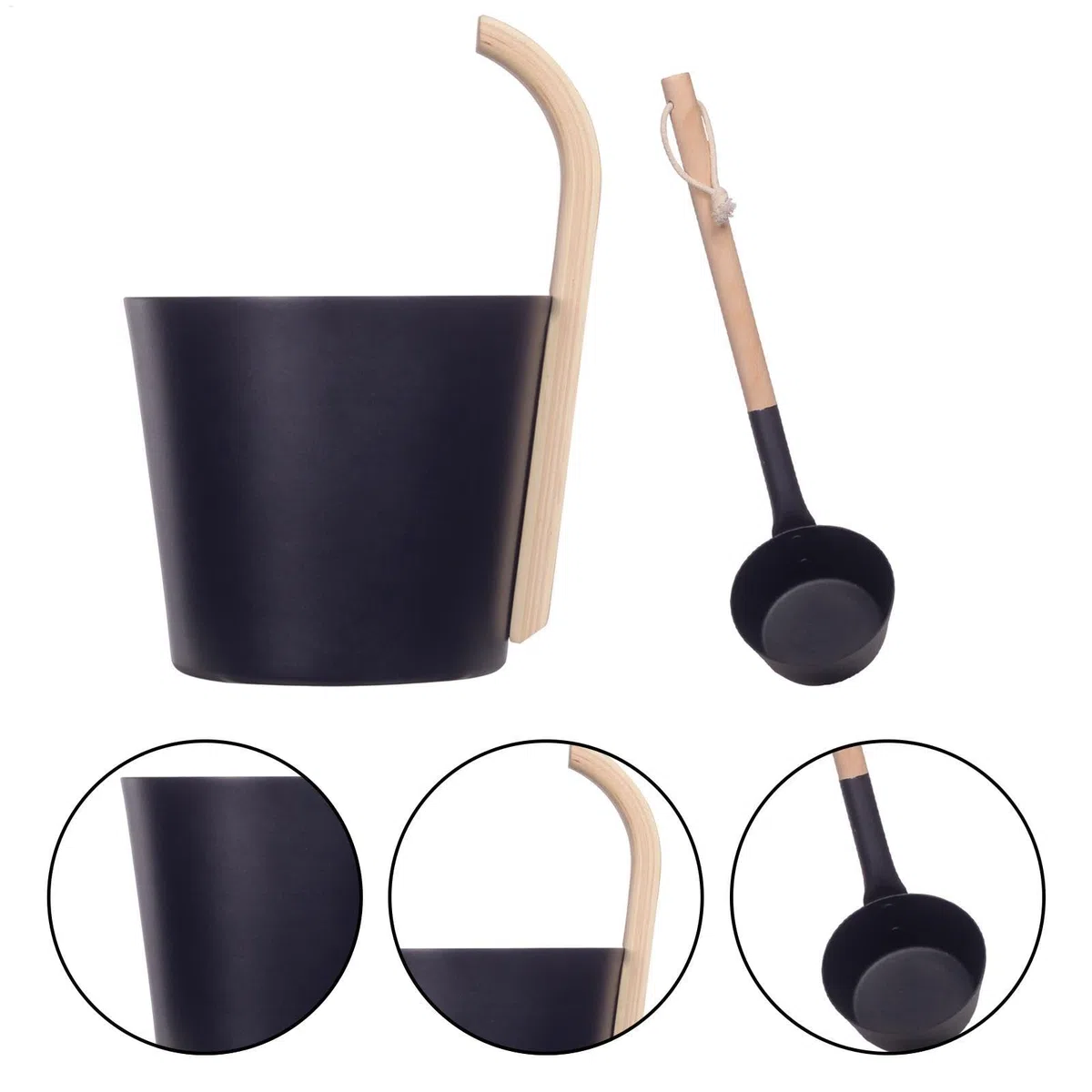 Saunakübel Set, 7L Aluminium Saunakübel Saunakelle Mit Langem Griff Löffel, Metall Sauna Kübel - Aufgusseimer Set für Badezimmer, und Hotelbadewanne