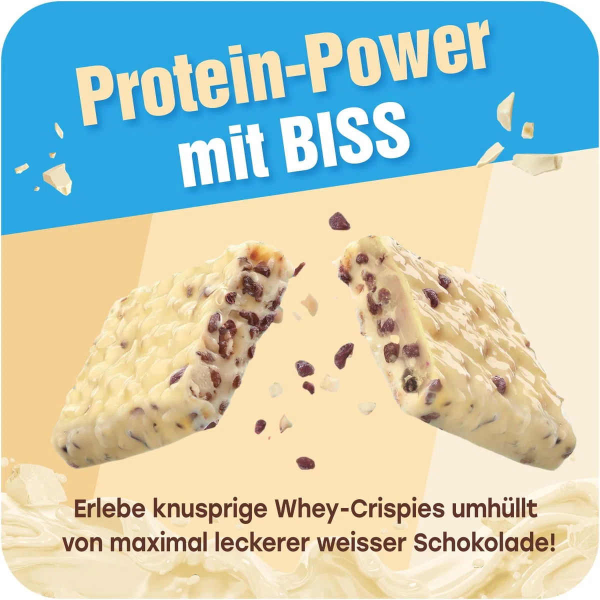 ALL STARS Whey-Crisp Protein Bars - White Chocolate Cookie Crunch - Protein Riegel überzogen mit Schokolade und verfeinert mit Whey-Crispies – mit 15g Eiweiß pro Riegel - 25x50g
