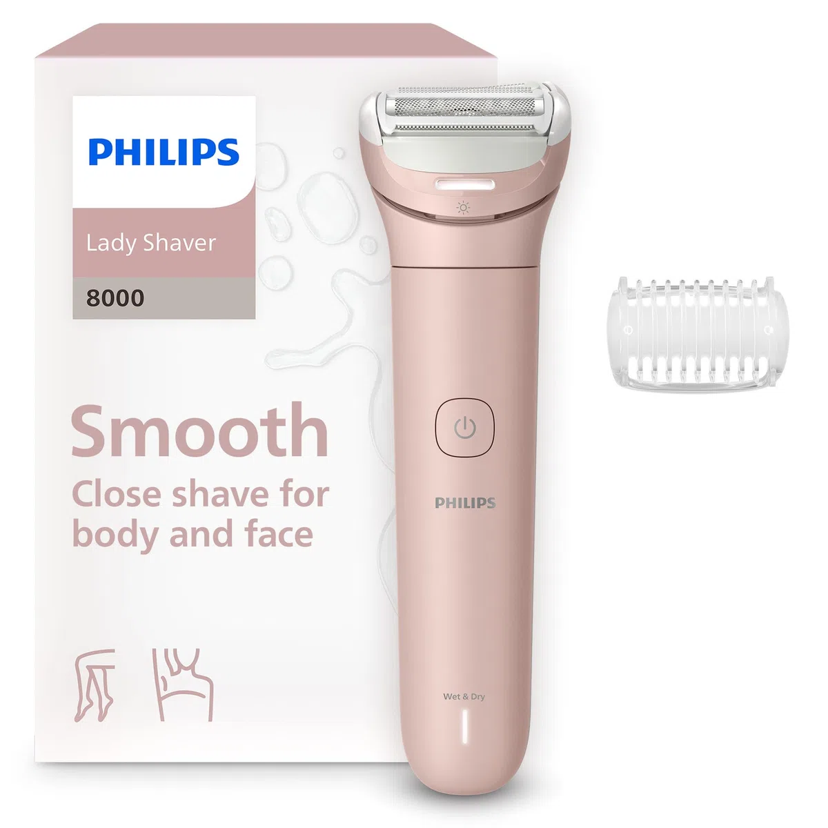 Philips Lady Shaver Series 8000 - kabelloser elektrischer Rasierer, nass und trocken, 3-Klingen-System, flexibler Scherkopf, LED-Licht, für Beine und Körper, 100 Min. Laufzeit, Modell BRL129/00