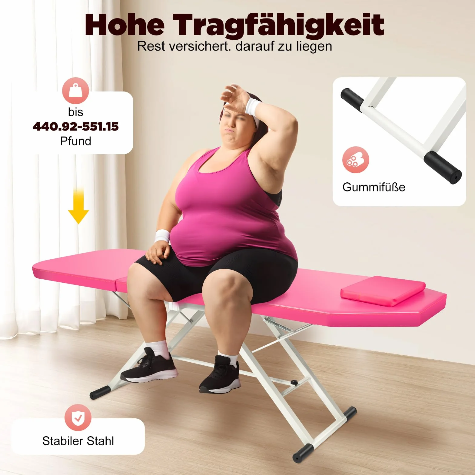 Kosmetikliege, 3 Zonen Wimpernliege, Mobile Klappbar Massageliege für Spa Salon Tattoo Schönheit, Tragfähigkeit 200-250 kg, Rosa