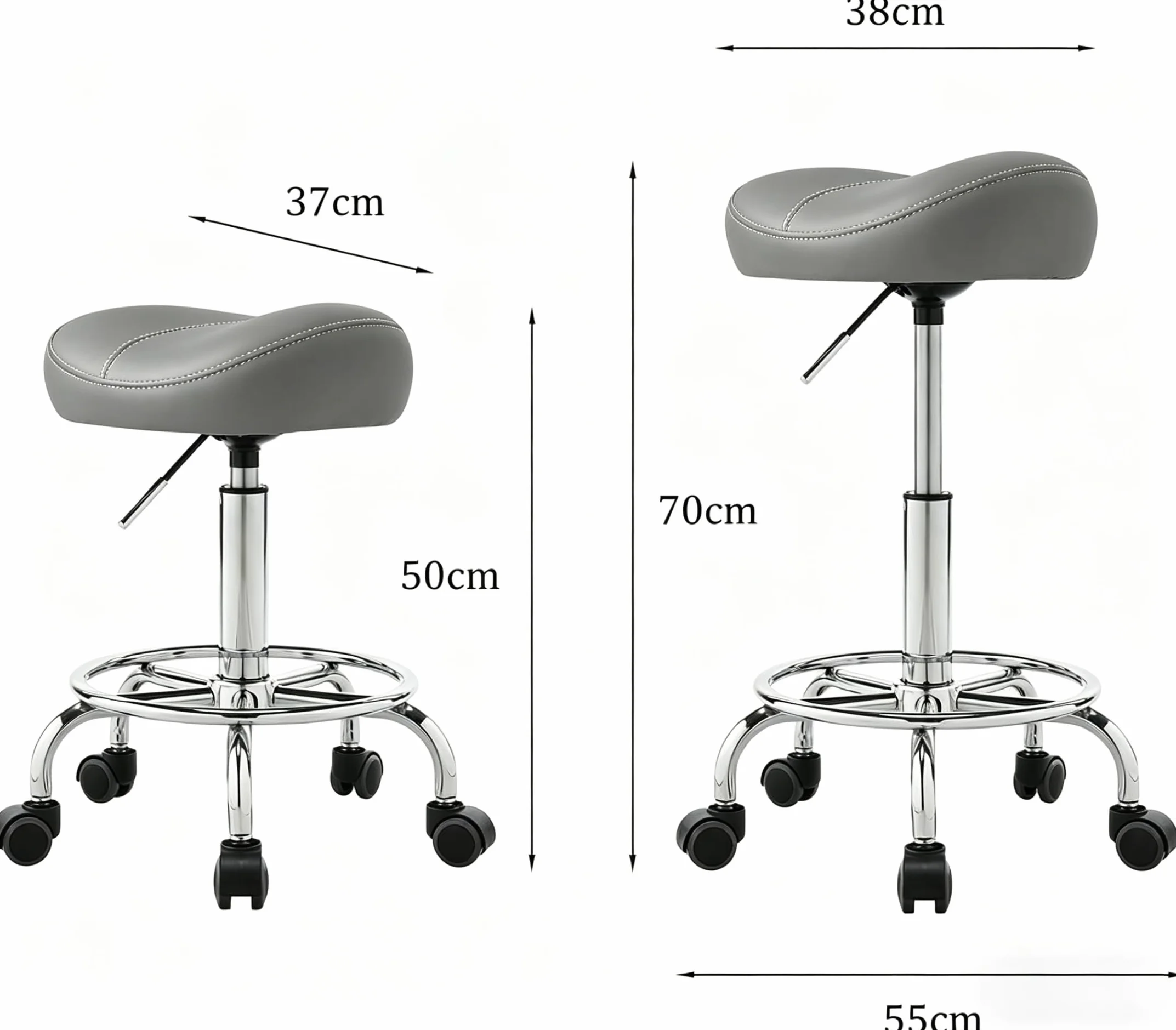 Balama Sattelhocker höhenverstellbar 50-70 cm mit Rollen, bis 150kg, ergonomischer Rollhocker, 360° drehbar, Robustes Kunstleder mit dickem Sitzpolster, zertifizierte Gasdruckfeder, Grau