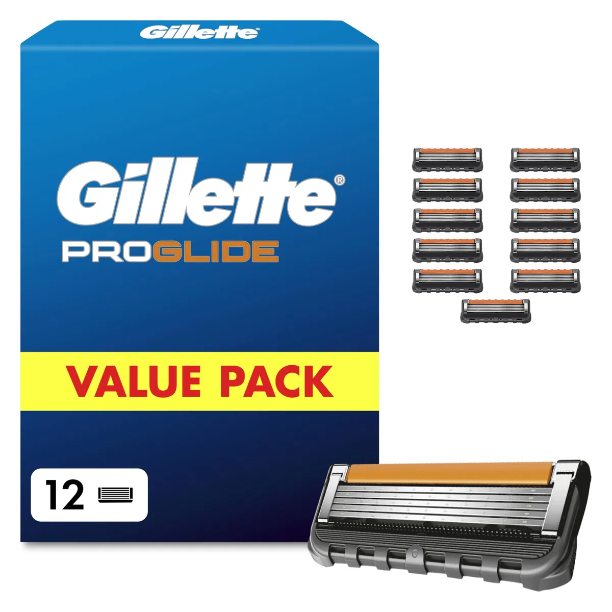 Gillette Proglide Rasierklingen Herren, 12 Original Ersatzklingen, Schwarz - Nassrasierer, 2X Gleitstreifen vor Und Nach Den Klingen für Unglaubliche Gründlichkeit Und Komfort