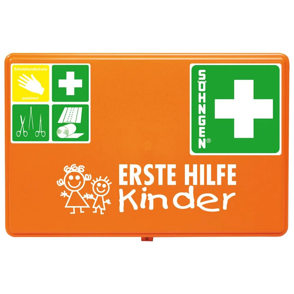 Söhngen Verbandskasten Kindergarten (Verbandkoffer mit Füllung, für Kinder bis 6 Jahre, aluderm-aluplast Kinder-Verbandstoffe in kleinen Größen, Erste-Hilfe Koffer)