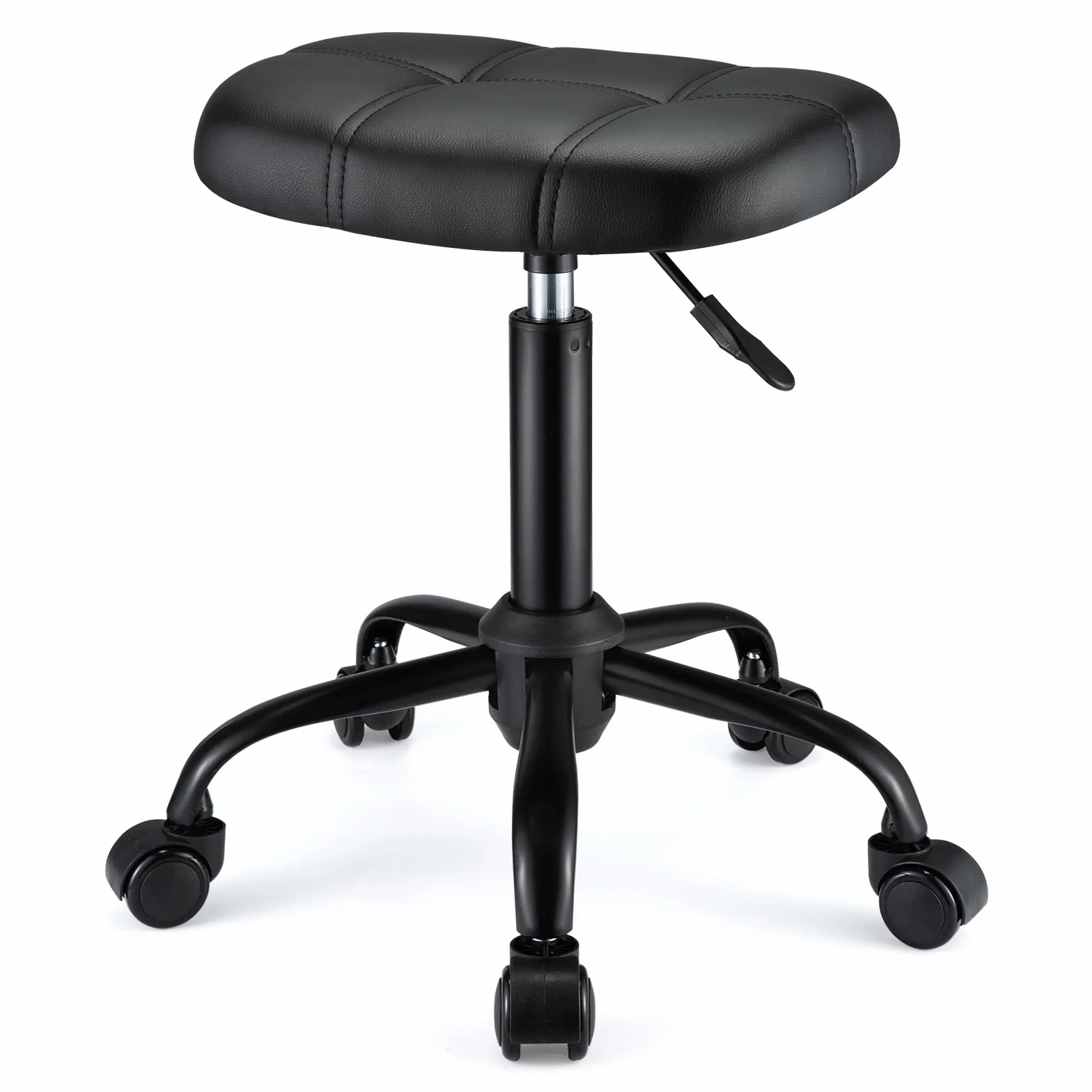 Quadratischer Rollhocker mit Rollen, höhenverstellbar, Drehhocker, Stuhl für Salon, Massage, Spa, Schwarz