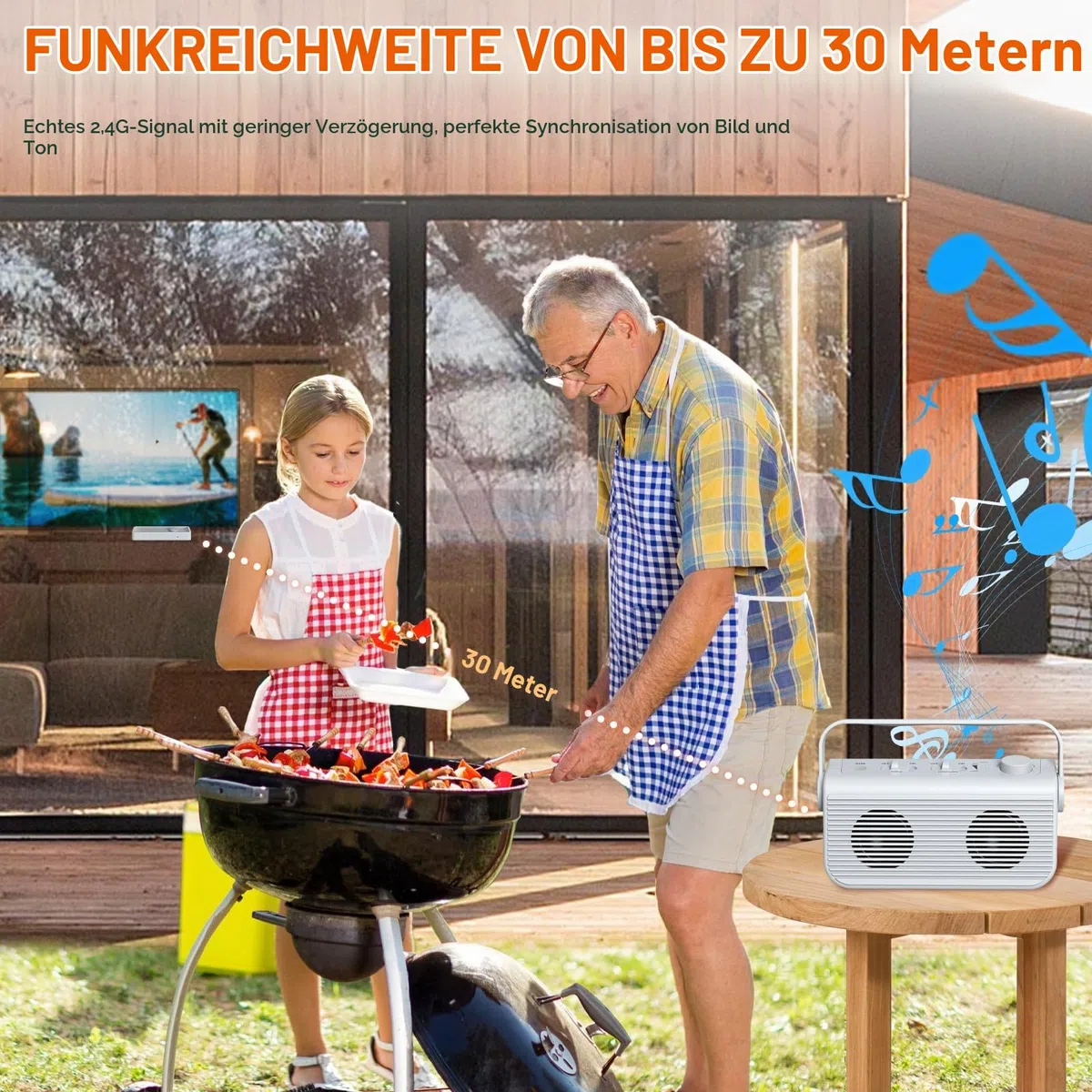 ANSTEN Sprachverstärker für Fernseher, 30m Reichweite, Plug and Play | Fernseher Lautsprecher Tragbar mit SOS Schalter für Senioren und Hörgeschädigte, Keine Audioverzögerung