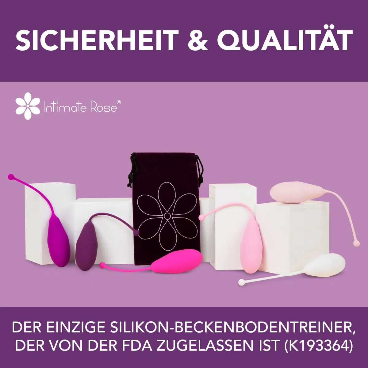 Intimate Rose Beckenbodentrainer für Frauen – 6 Liebeskugeln aus Medizinischem Silikon | Beckenboden-Trainingsgerät mit Vaginalkonen