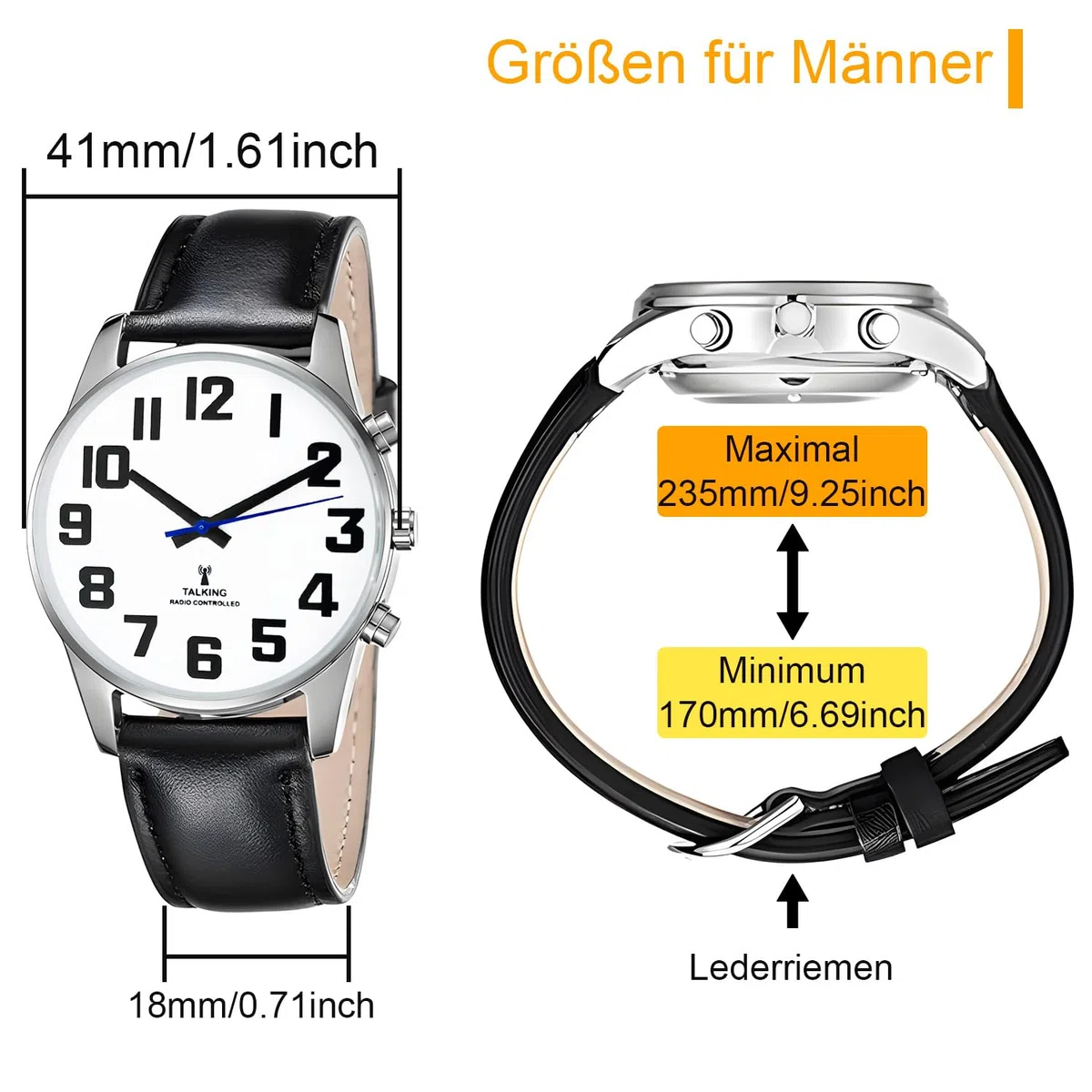 Sprechende Uhr Sehbehinderte Funkuhr I Deutsch Sprechende Herren Armbanduhr I Blindenuhr I Datum und Zeitansage I Für Blinde, Senioren und Demenzkranke
