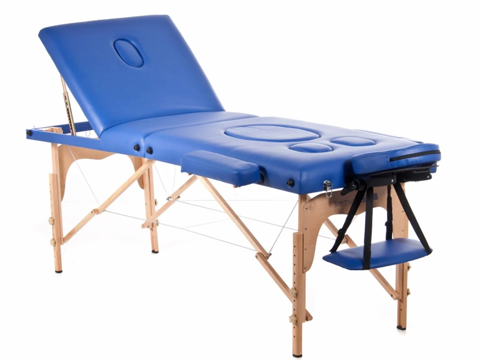 QUIRUMED Schwangeren-Massagetisch, klappbar, 194 x 70 cm, blau, Holz, Kunstleder, Bauchloch, Gesichtsloch, abnehmbare Kopfstütze, bis zu 150 kg