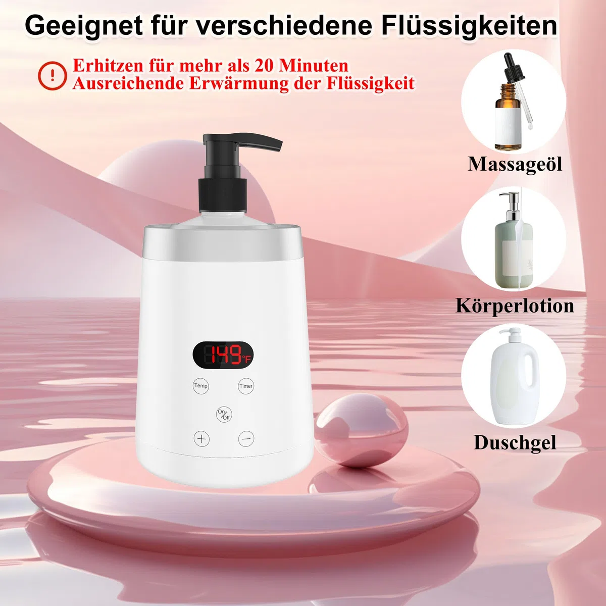 Massageöl-Wärmer,Massageölwärmer mit zwei Ölflaschenspender, stufenloser Erwärmer von 0 bis 65 °C,Lotion Flaschenwärmer Spenderheizung, for Salon, Haushalt Massageöl Flaschenwärmer,Weiß