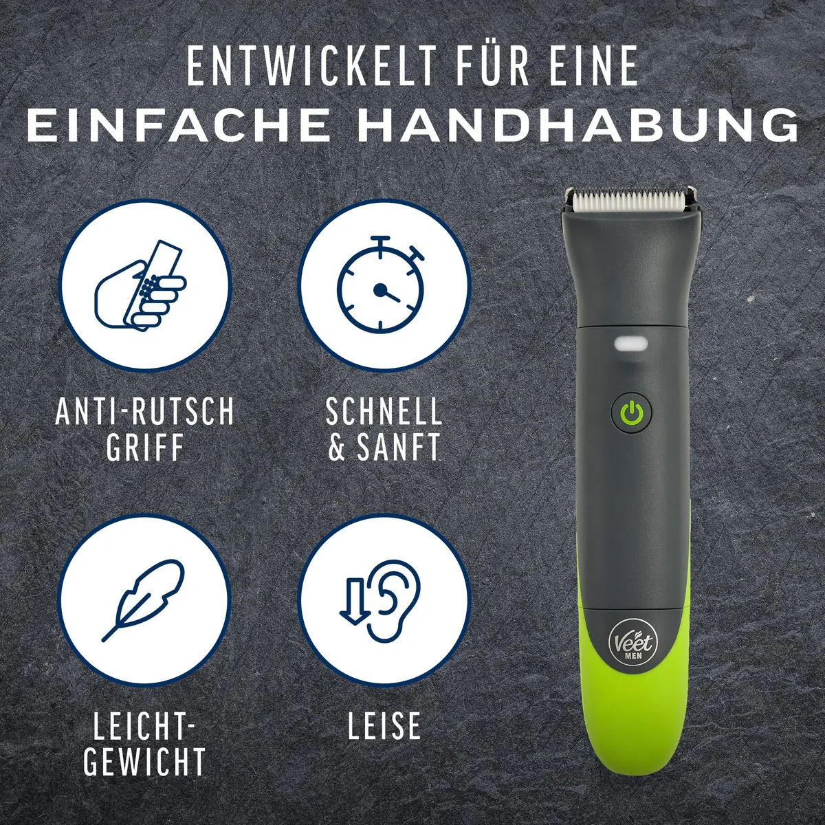Veet Men Intimate Trimmer - Intimrasierer für Männer - Intim- und Körperrasierer für Intimbereich, Gesicht, Achseln & Oberkörper - Wasserfester Herren Haartrimmer & Rasierer, Packaging May Vary