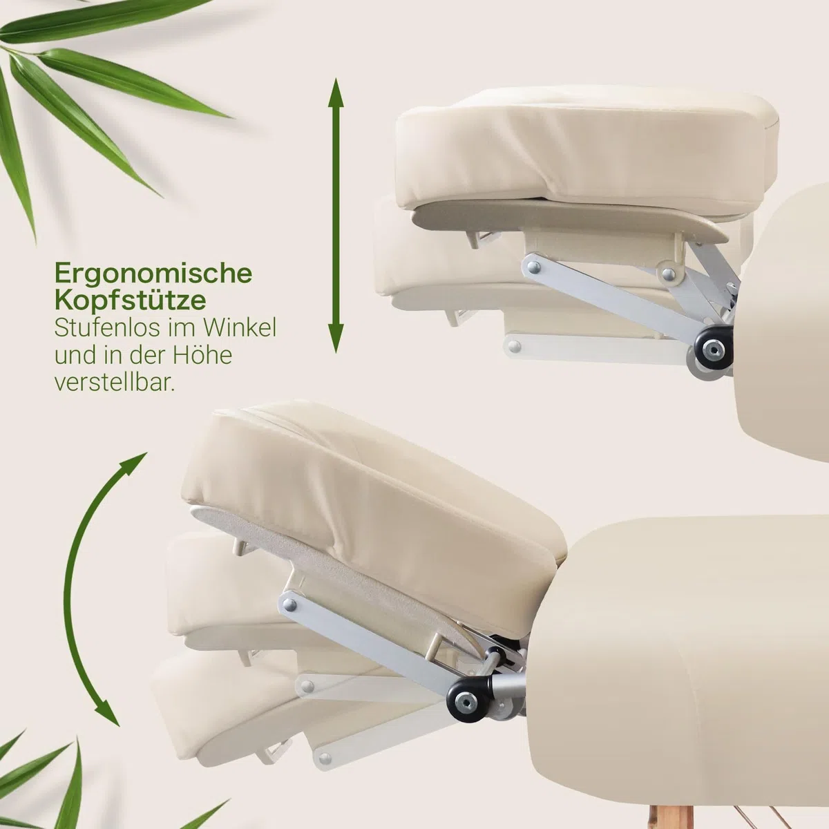 MASSUNDA – Mobile Comfort Deluxe Massageliege klappbar & höhenverstellbar – EXTRA breiter Massagetisch aus Vollholz – Massagebank mit ergonomischer Kopfstütze, Bezug, Armlehne, Kissen (Creme)