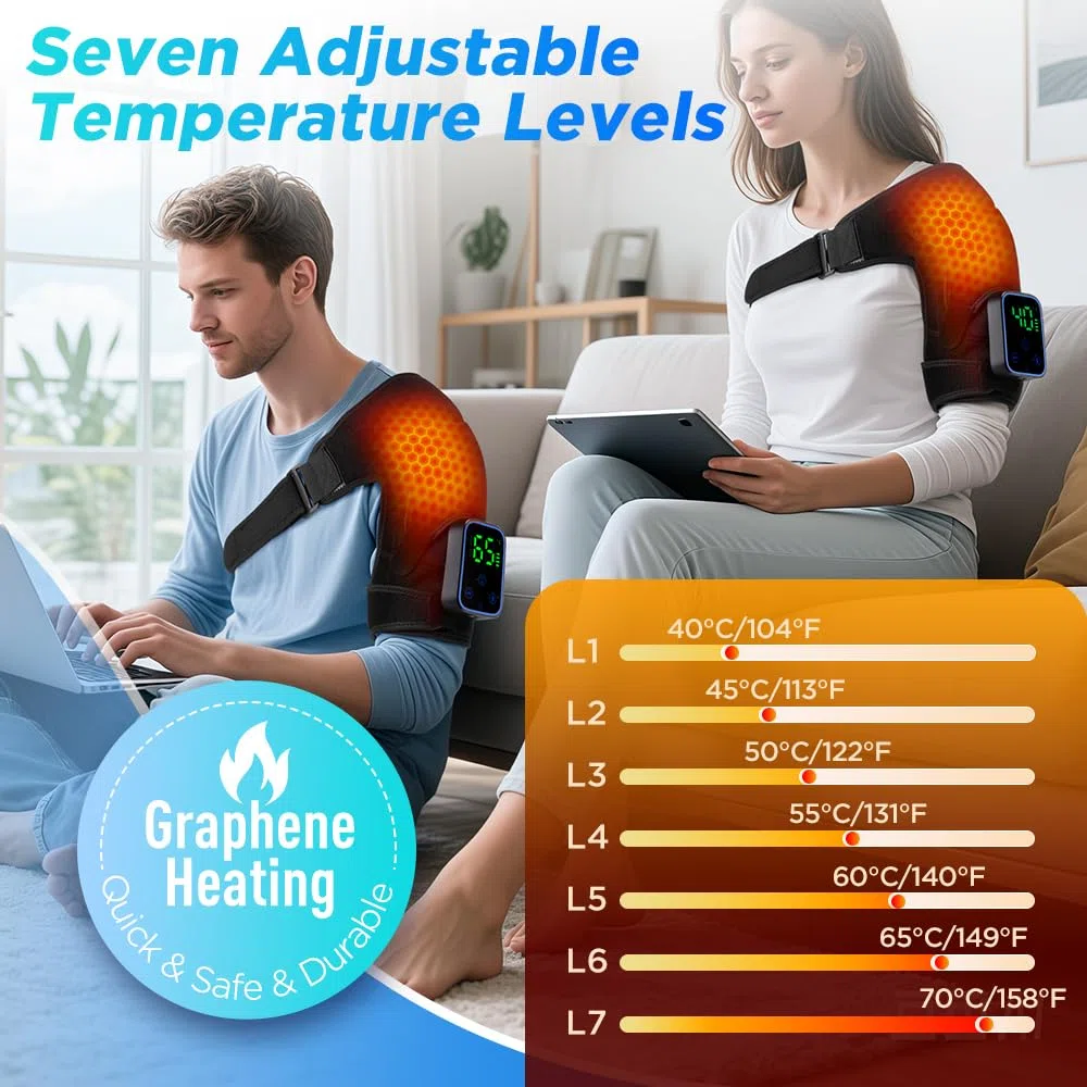 App-Steuerung SchulterwäRmer, 6 Heizstufen & 3 Modi Schultermassage GeräT, Kabellose Beheizte Schultermassageauflage, mit 5000mah-Akku & Led-Touchpanel, FüR Schulter MäNnern Frauen (B)