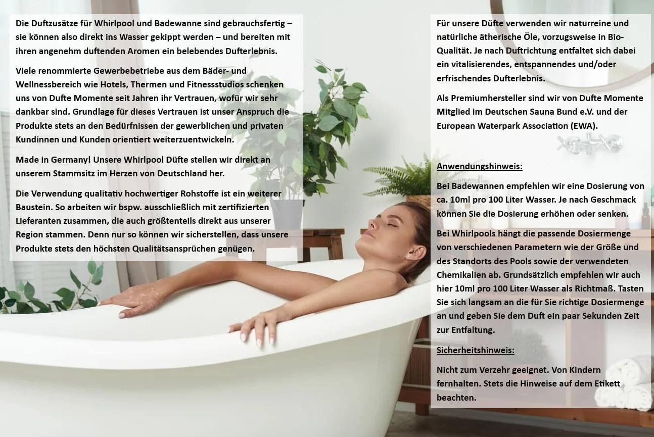 Dufte Momente | Whirlpool Duft 4 x 250ml - Caipirinha, Mojito, Pina Colada, Sex on the Beach | Badezusatz | mit naturreinen und natürlichen ätherischen Ölen | kein Schaum | vegan und ohne Tierversuche
