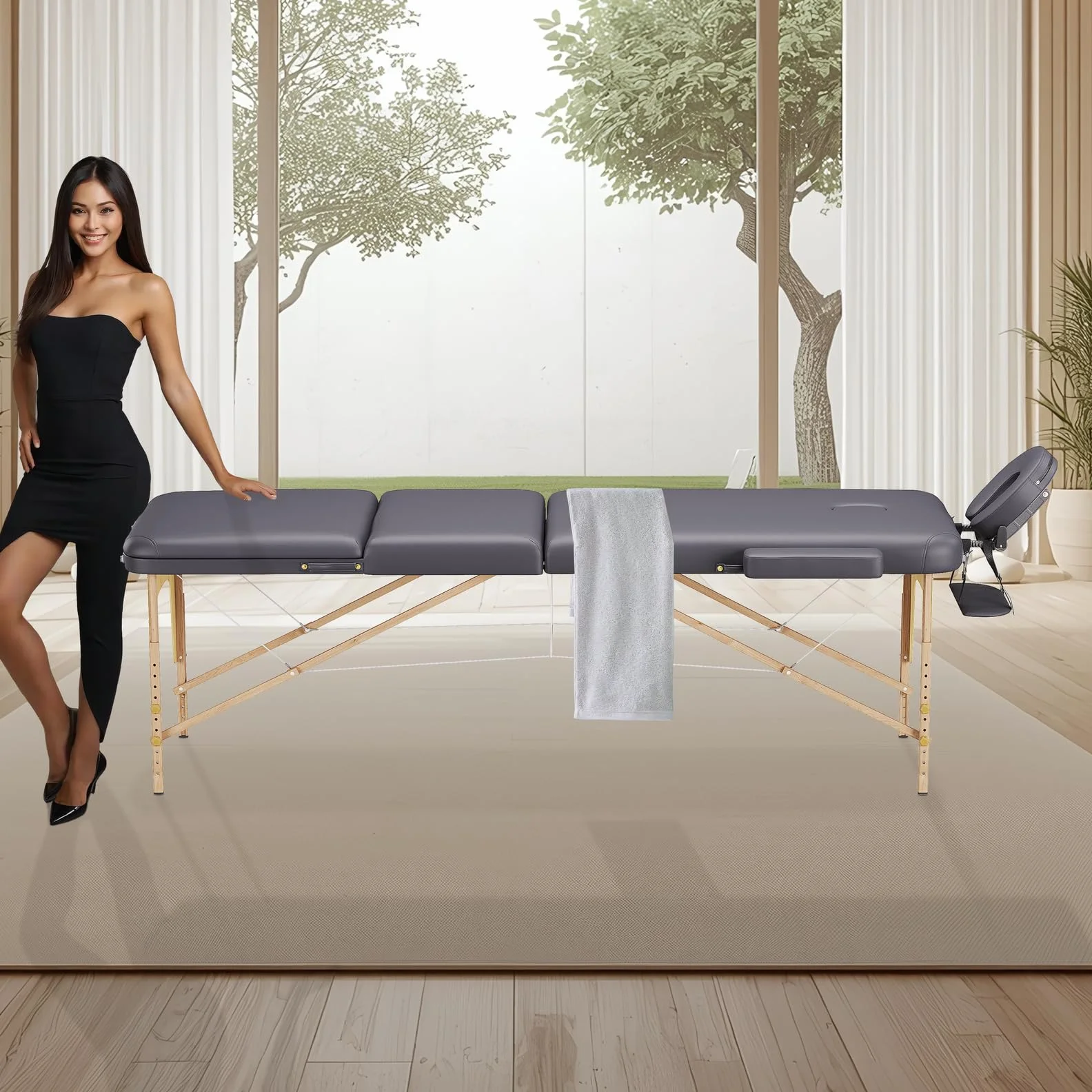 Beltom® Mobile Massagetisch Massageliege 3 zonen 180 x 56 cm. - Licht 13,2 kg mit Zubehör 15,5 kg - massagebed massageleuning Massagebank 3 Zones klappbar Kosmetikliege +TA. - Schwarz