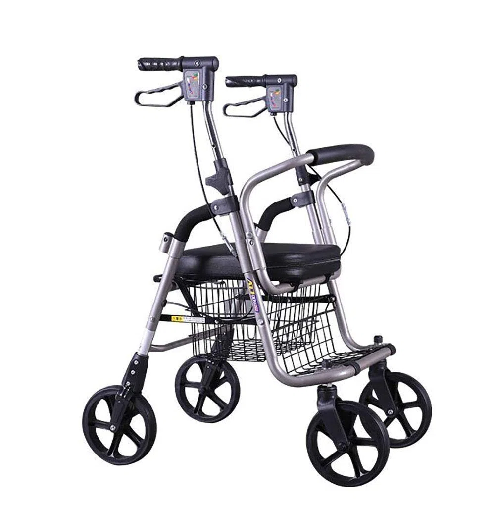 NATWEE Walker, zusammenklappbarer Walker-Einkaufswagen, Leichter Allrad-Rollator-Walker mit gepolstertem Sitz, ergonomischen Griffen und Einkaufskorb It's so Kind of You