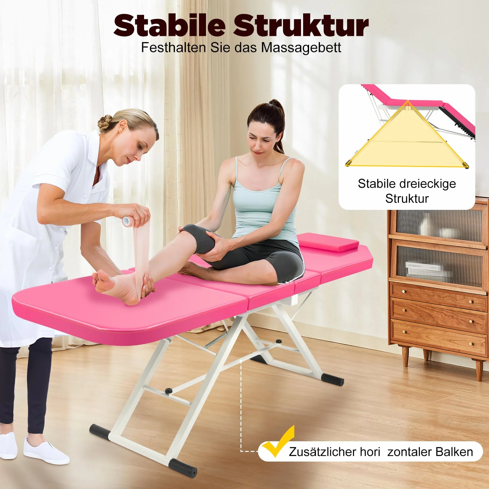 Kosmetikliege, 3 Zonen Wimpernliege, Mobile Klappbar Massageliege für Spa Salon Tattoo Schönheit, Tragfähigkeit 200-250 kg, Rosa