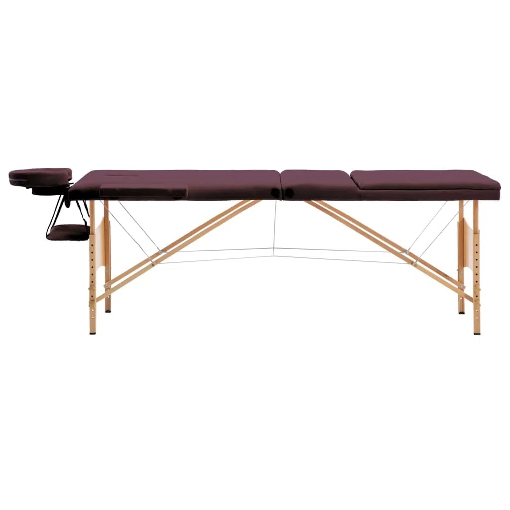 Massageliege klappbar 3-Zonen höhenverstellbar mit Tragetasche, tragbare Kosmetikliege mit Holzgestell 191x70cm, Bordeaux-Lila