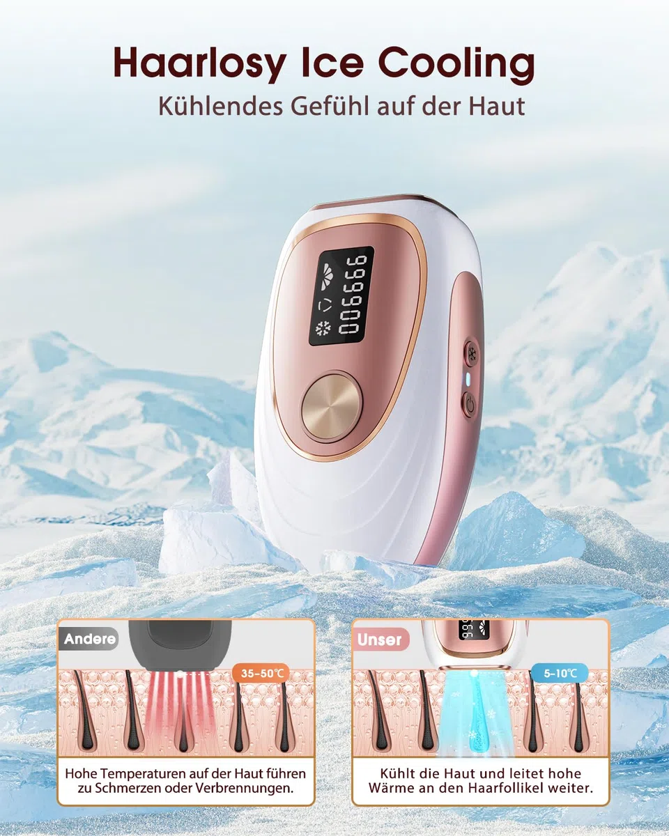 Haarlosy IPL Geräte Haarentfernung mit Kühlfunktion, 999,900 Lichtimpulse, 5 Energiestufen Schmerzfreie IPL Haarentfernung Laser Hair Removal für Frauen, Männer, Intimbereich, Körper und Beine - Rose