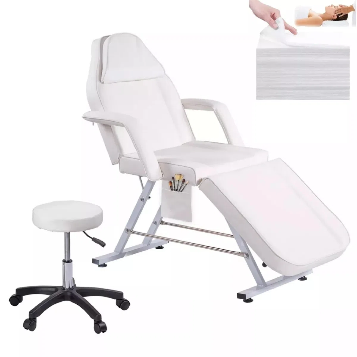 Verstellbares Schönheitsbett/Stuhl 3 Klappbetten Professionelle Tattoo Liegestühl SPA Bett Mit Abnehmbarer Kopfstütze Liege für Kosmetikstudio, Tattoo & Spa (Weiß)