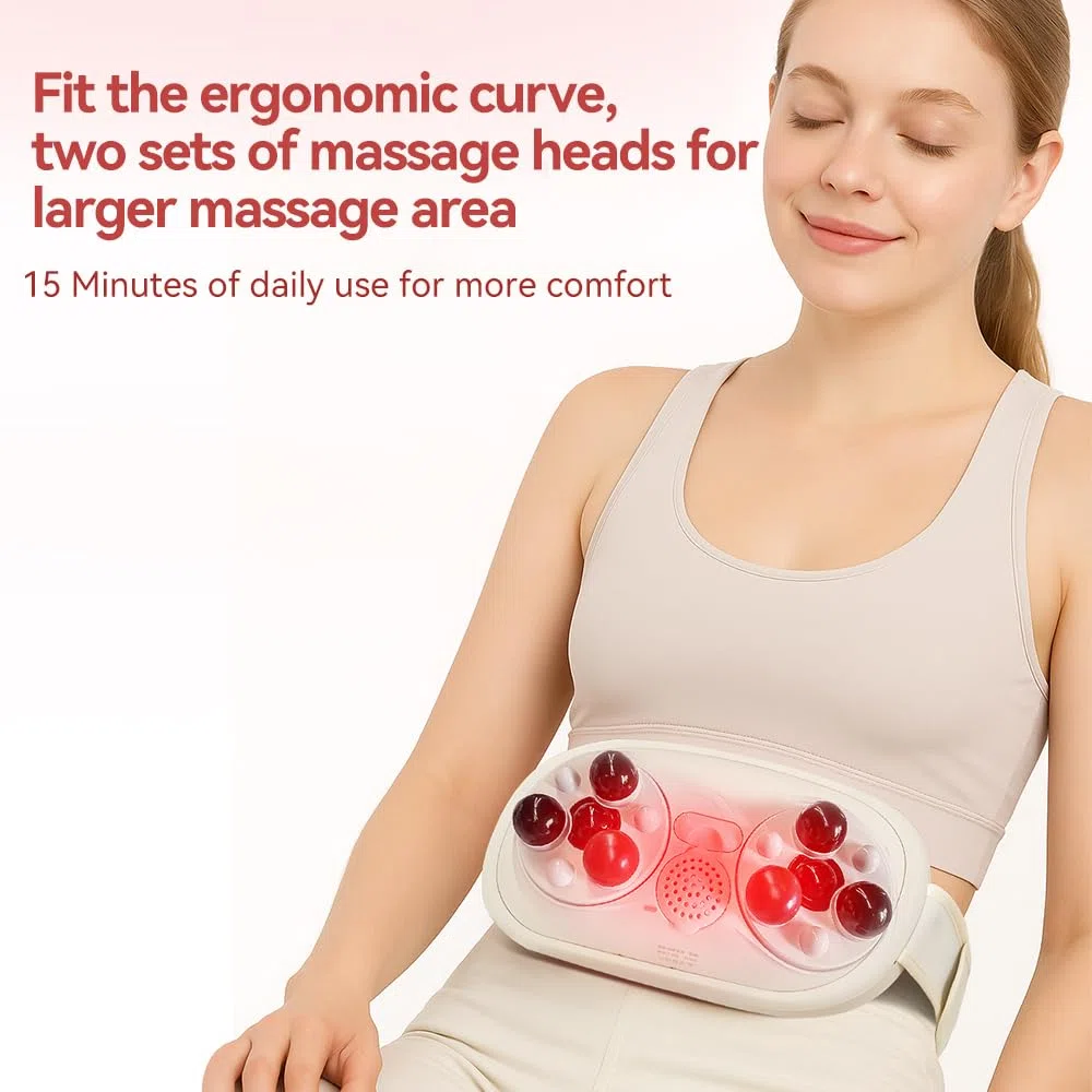Elektrisches Bauchmassagegerät mit Wärmefunktion, tragbares Abdominale Massagegerät mit Zwei Scheiben gegen Verstopfung und Regelschmerzen, Verdauungshilfe für Zuhause und Büro